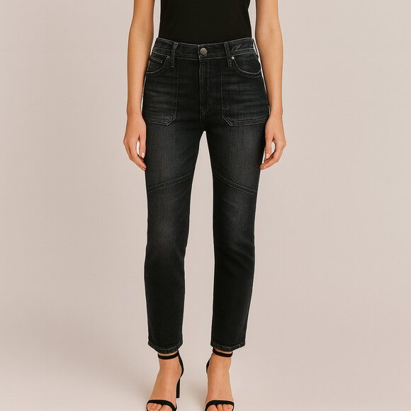 CLOSED Francesca Moto Cropped Jeans Women’s Size 24 Black Denim Altered Hem - Picture 1 of 14